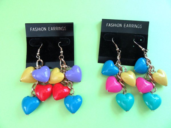 1980's Rainbow Heart Earrings Korea Never Worn 