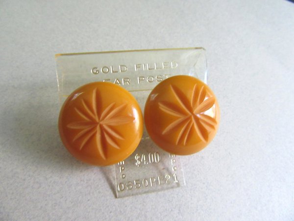 Bakelite Pierced Earrings Butterscotch Vintage Jewelry