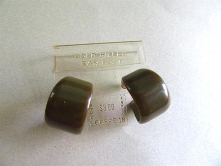 Bakelite Pierced Hoop Earrings Avocado Old Store Stock Original Card Never Worn