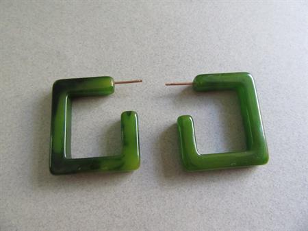 Bakelite Pierced Earrings Creamed Spinach Square Hoops Old Store Stock Never Worn