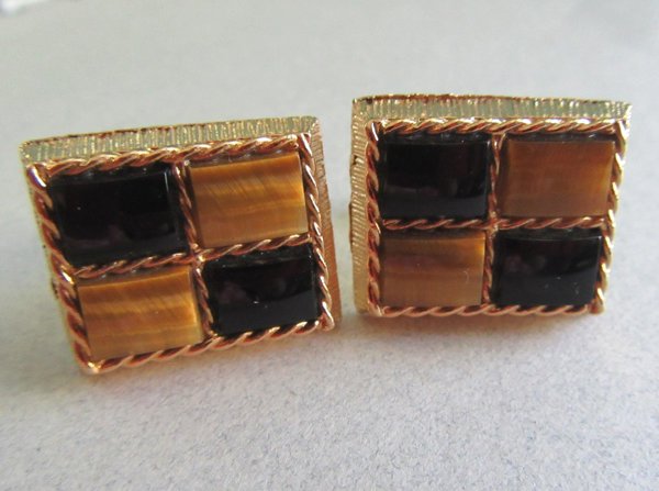 Senator Signed Vintage Cufflinks Tiger Eye Onyx