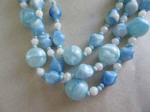 Blue Art Glass Necklace Set Vintage Jewelry