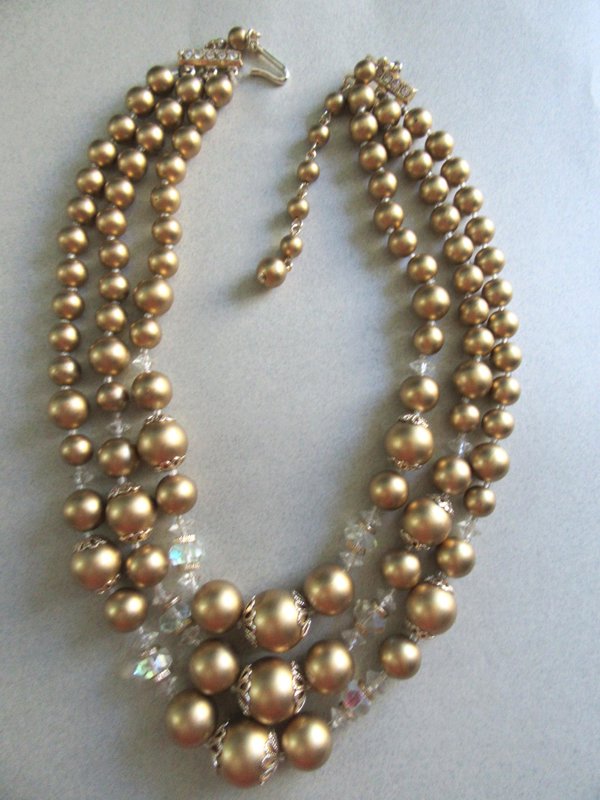 1950's Gold Crystal Necklace Japan Vintage Jewelry 