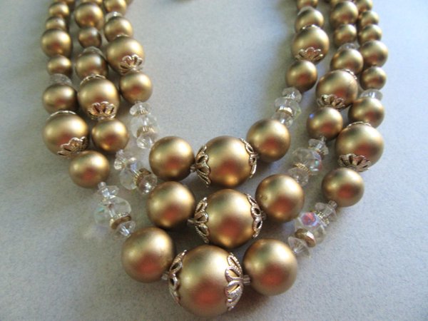 1950's Gold Crystal Necklace Japan Vintage Jewelry 
