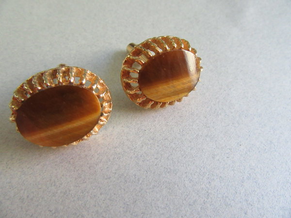 Vintage Tiger Eye Cufflinks Mens Jewelry 