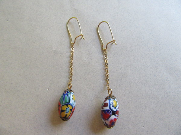 Vintage Mille Fiori Glass Earrings 