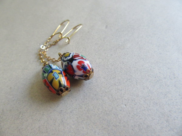 Vintage Mille Fiori Glass Earrings 