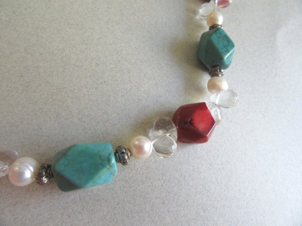 Red Coral Freshwater Pearls Turquoise Necklace