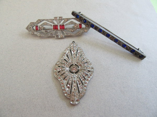 Art Deco Victorian Rhinestone Bar Pin Jewelry Lot Destash Pins Pendant Repurpose Vintage Costume Jewelry