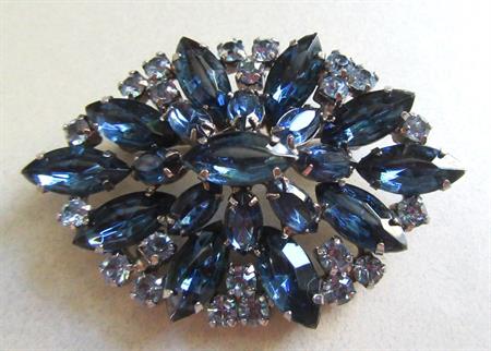 Blue Rhinestone Pin Brooch Vintage Costume Jewelry 1950's Accessories