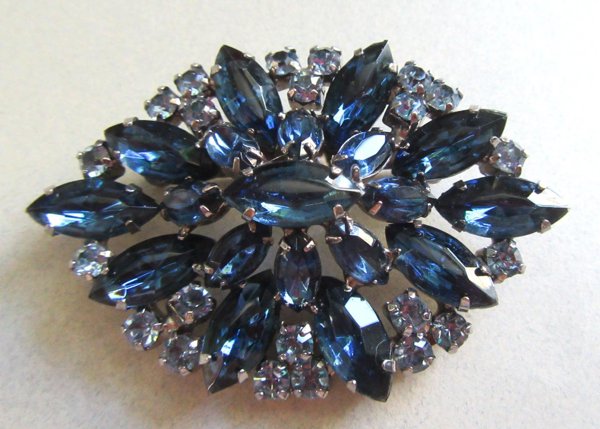 Blue Rhinestone Pin Vintage Jewelry 1950's Accessories