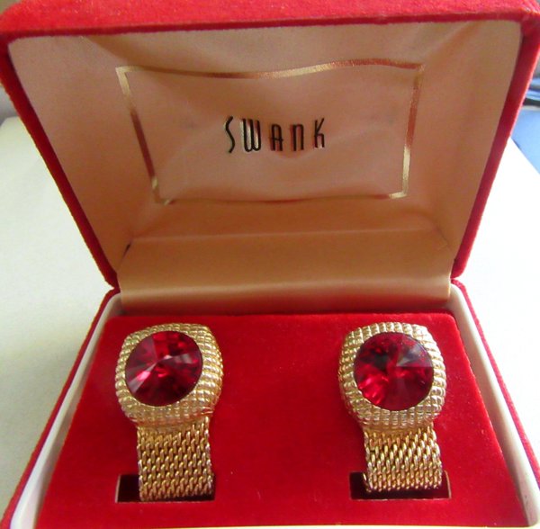 1970's Swank Red Crystal Cufflinks Men's Vintage Jewelry 