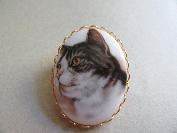 Vintage Tabby Cat Glass Pin Kitty Cats Vet Gift