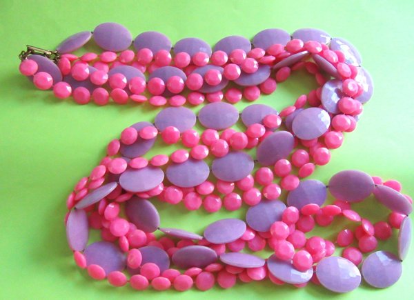 1960's Mod Pink Purple Long Necklace Vintage Jewelry 