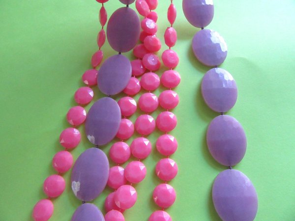 1960's Mod Pink Purple Long Necklace Vintage Jewelry 