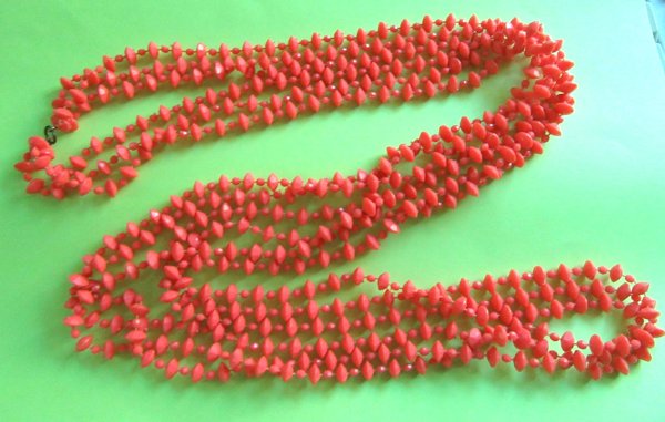 Mod 1960's Pink Orange Long Necklace Vintage Jewelry 