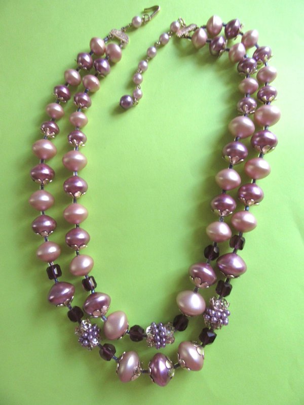 1950's Purple Pink Necklace Japan Signed Jewelry 
