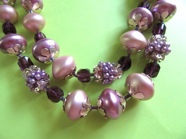 1950's Purple Pink Necklace Japan Signed Jewelry 