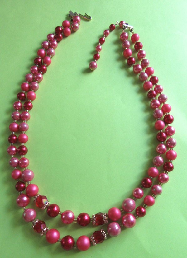 1950's Red Pink Necklace Japan Crystals Vintage Jewelry 