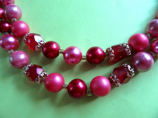 1950's Red Pink Necklace Japan Crystals Vintage Jewelry 