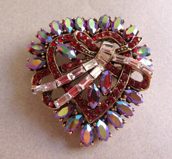 Rhinestone Heart Pin Valentines Day Anniversary I Love You