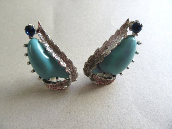 Coro 1950's Blue Lucite Rhinestone Earrings Vintage  Jewelry