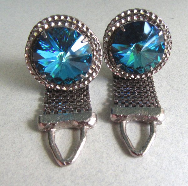 1970's Blue Crystal Wrap Cufflinks Mens Vintage Jewelry 