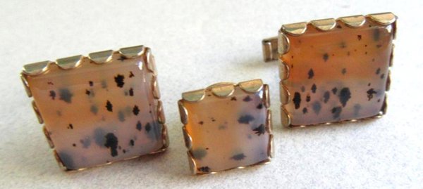Vintage Dalmatian Jasper Cufflinks Set Mens Jewelry 