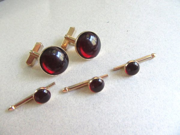 Vintage Swank Red Cufflinks Studs Set Men's Jewelry