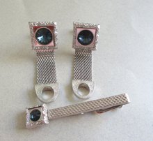 1970's Blue Rivoli Crystal Wrap Cufflinks Set Men's Vintage Jewelry 