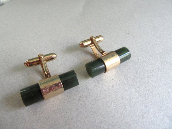 Anson Genuine Jade Cufflinks Mens Vintage Jewelry 