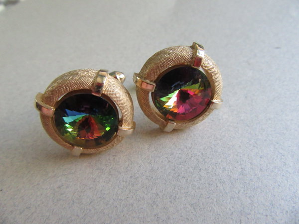 Vintage Rivoli Crystal Cufflinks Shields Mens Jewelry 