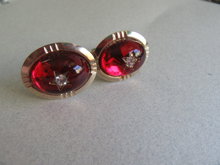 1950's Red Glass Star Cufflinks Mens Jewelry Christmas 