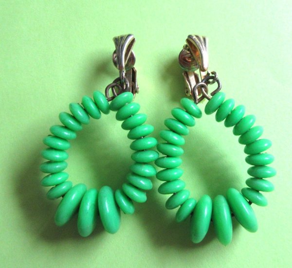 Mod Green Clip On Earrings Vintage Jewelry 