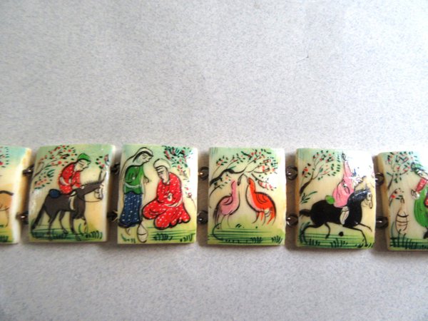 Persian Story Bracelet Bone Panels Vintage Jewelry 