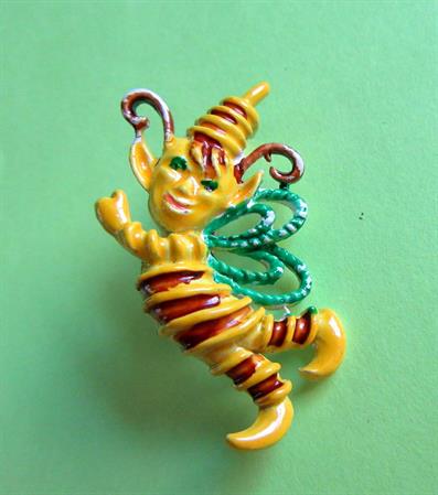 Anthropomorphic Pin Elf Pixie RARE Bee Sprite Fairy Vintage Costume Jewelry Elves Figural