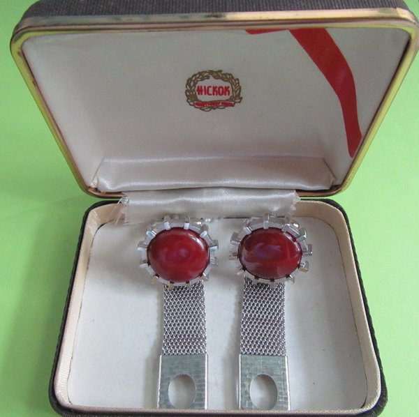 Vintage Hickok Red Glass Wrap Cufflinks Men's Jewelry 