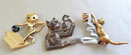 Cat Pin Lot Kitty Bowling Danecraft AJC  Figural Costume Jewelry Vet Gift Anthropomorphic