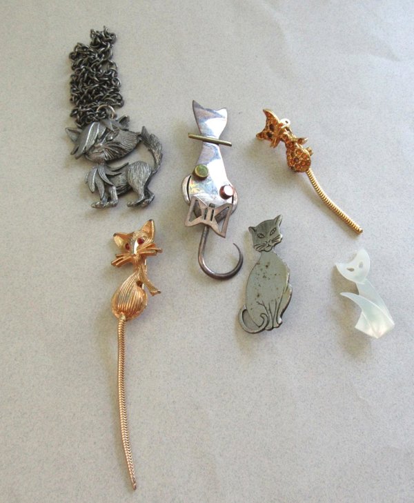 Cat Pin Necklace Lot Sterling Figural Vintage Jewelry