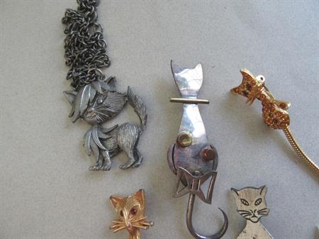 Cat Pin Necklace Lot Sterling Figural Vintage Jewelry