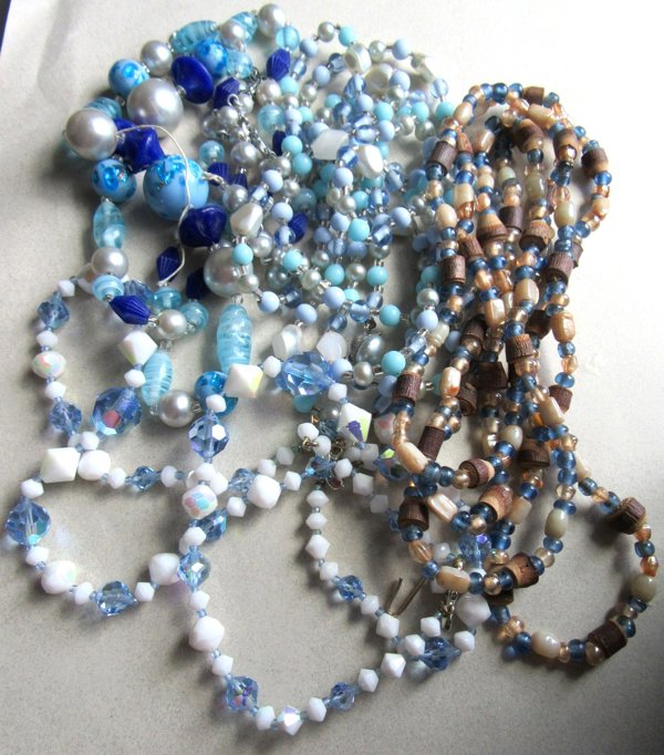 Vintage Blue Glass Beads Lot Jewelry Making Crafting Destash