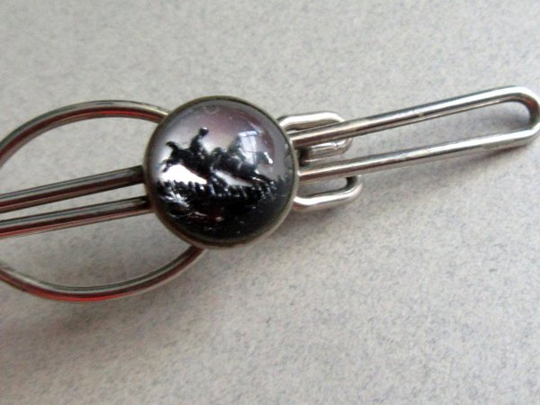 1940's Tie Bar Horse Riding Glass Reverse Mens Vintage Jewelry Equestrian