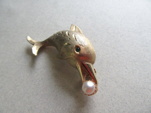 JJ Signed Dolphin Porpoise Pin Vintage Costume Jewelry Figural