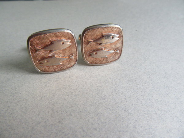 Vintage Fish Cufflinks Pisces March Birthday Mens Jewelry 
