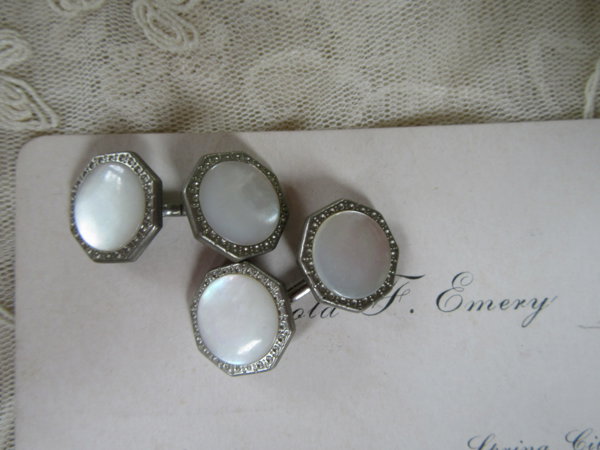 Art Deco Mother of Pearl Cufflinks Mens Vintage Jewelry Groom Wedding 