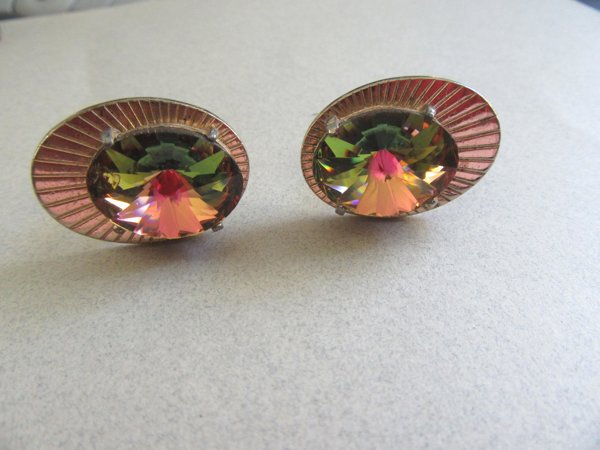1970's Dante Rivoli Crystal Cufflinks Mens Vintage Jewelry 