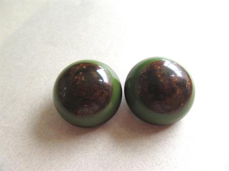 Bakelite Mid Century Clip On Earrings Layered Green Black Mississippi Mud Vintage Costume Jewelry