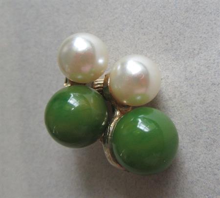 Mid Century Bakelite and Faux Pearl Clip On Earrings Creamed Spinach Vintage Costume Jewelry 1950s Accessories