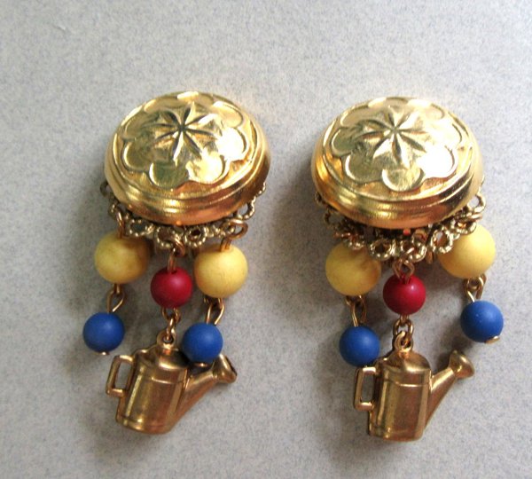 1980's Watering Can Earrings Vintage Jewelry 