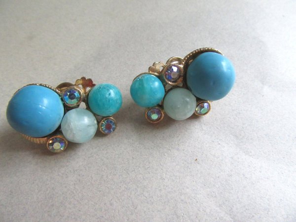 Blue 1950's Earrings Vintage Jewelry 50's Accessories